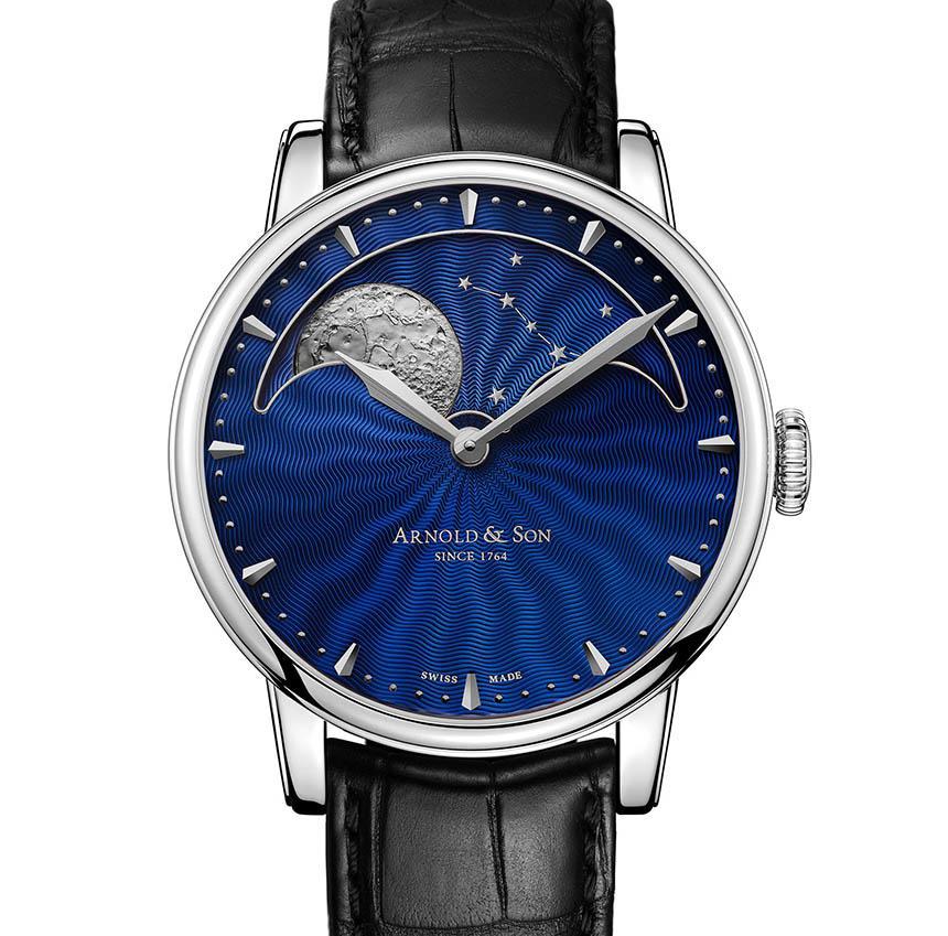 Arnold & Son HM Perpetual Moon Stainless Steel Watch With Blue Guilloche Dial